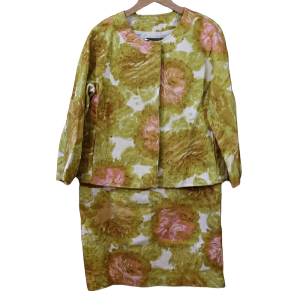 Talbots Floral Print Skirt Suit 12 Career Academia - Picture 1 of 16